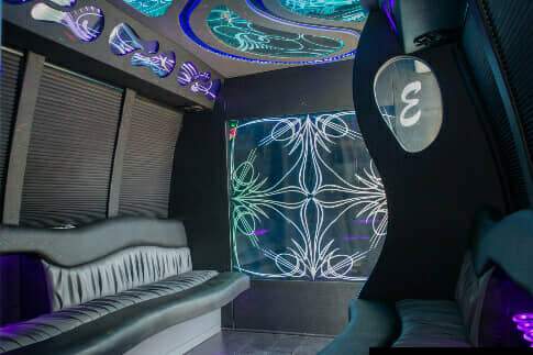 party bus interior with leather seats