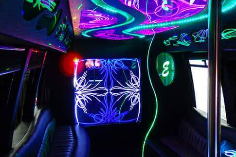 colorful led lighting inside a party bus
